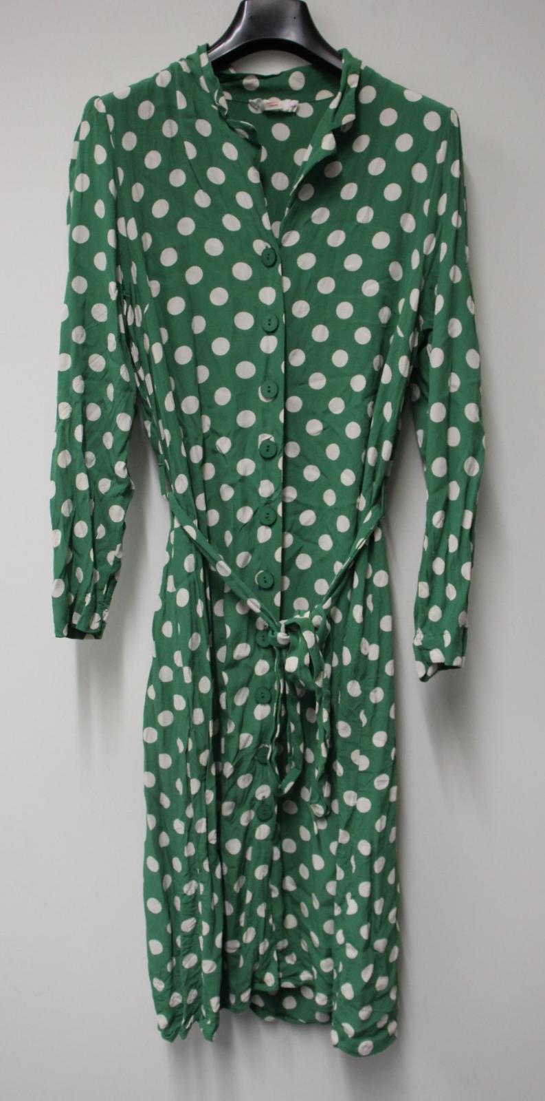 FINERY Ladies Green Lightweight Polka Dot Belted Midi Shirt Dress UK18