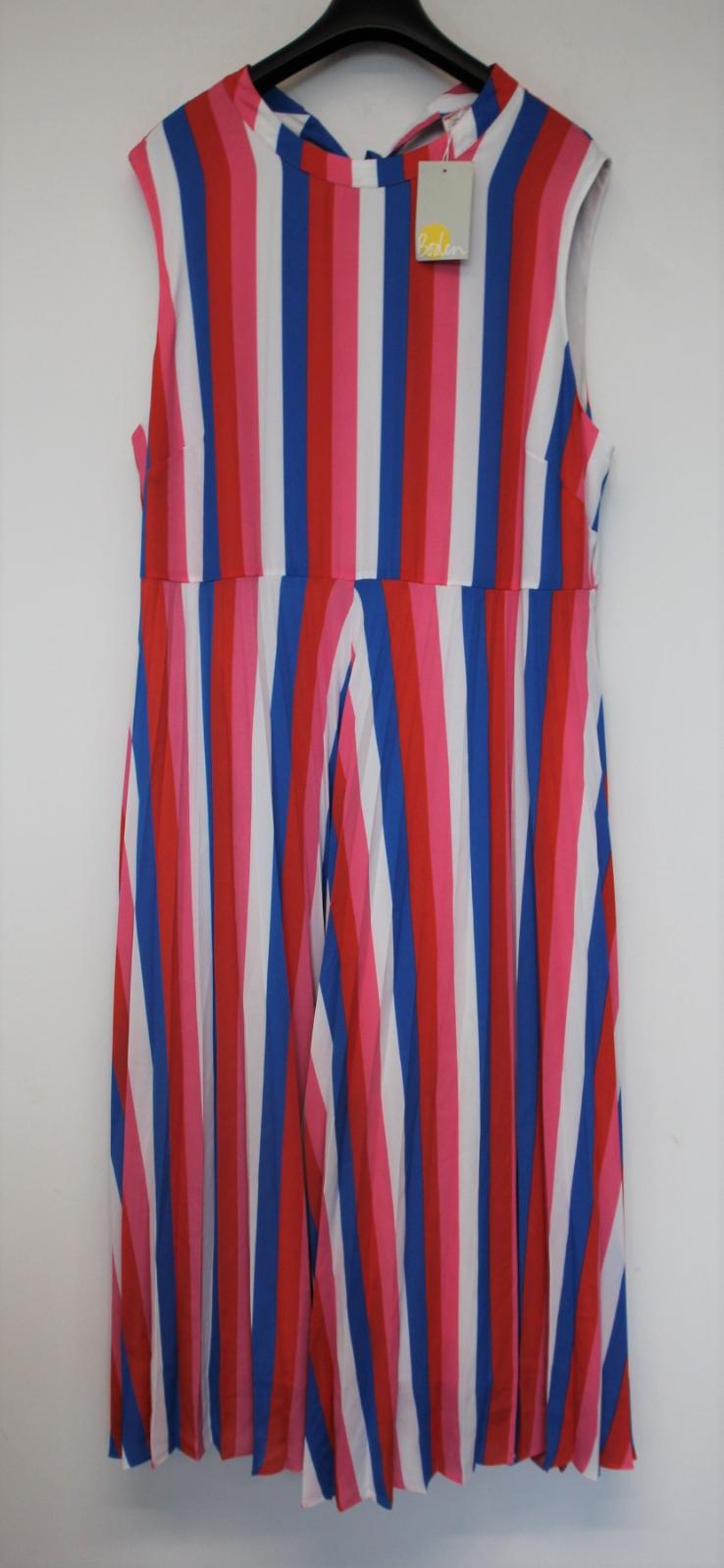 BODEN Ladies Red White & Blue Striped Sleeveless Pleated Maxi Dress UK22 NEW