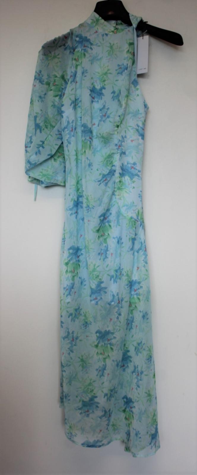 LOST INK Ladies Blue & Green Floral Print One-Shoulder Dress Size UK10 NEW