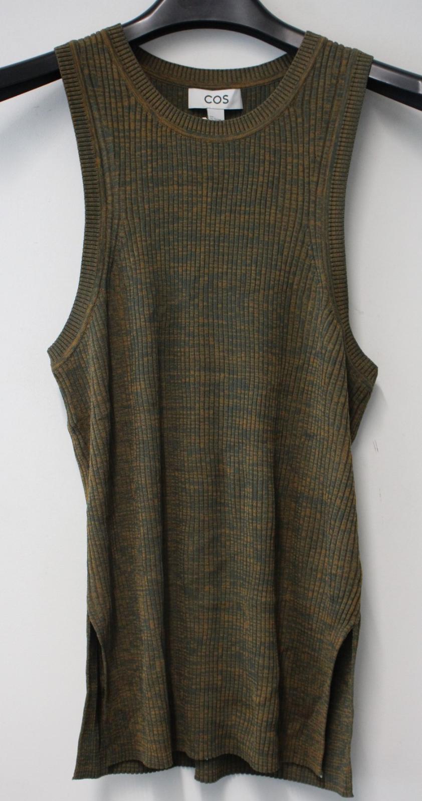 COS Ladies Olive Brown Stretch Fit Ribbed Knit Sleeveless Vest Top Size L NEW