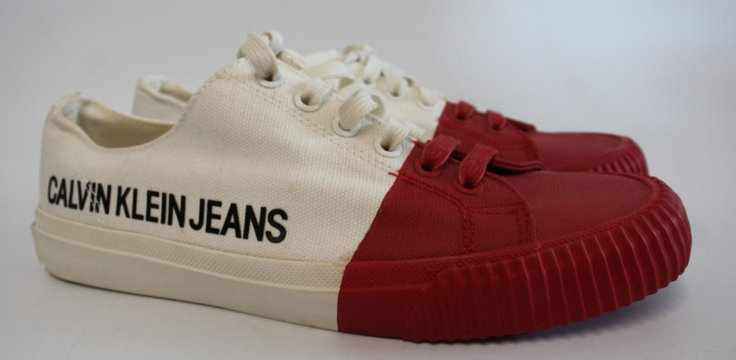 CALVIN KLEIN JEANS Ladies Red & White Canvas Low-Top Ivania Sneakers EU39 UK6
