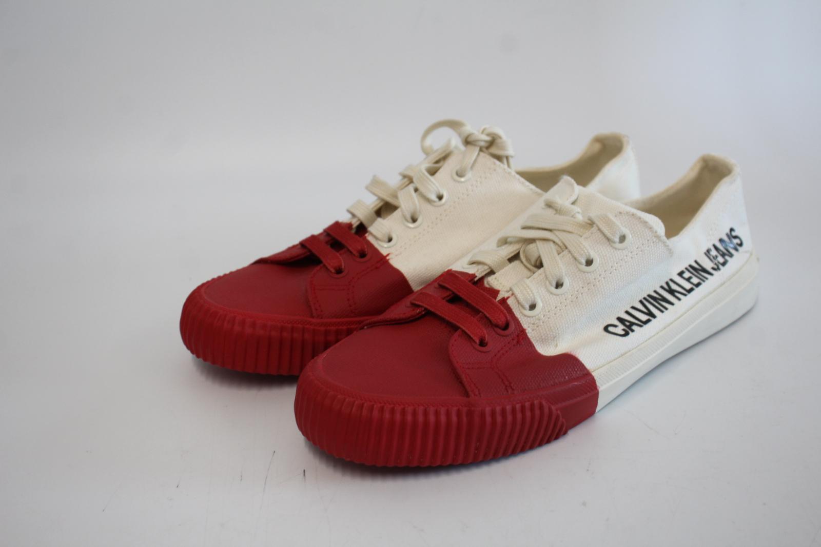 CALVIN KLEIN JEANS Ladies Red White Canvas Low Top Ivania Sneakers E ReThread