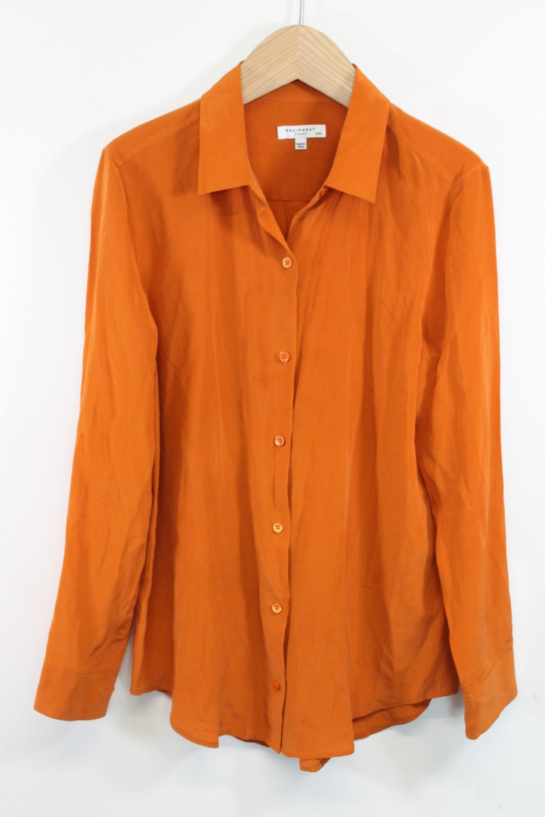 EQUIPMENT Ladies Orange Silk Long Sleeve Button Down Shirt Size M