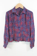 Load image into Gallery viewer, Ladies Red &amp; Blue Long Sleeve Cropped Button Down Shirt Size M
