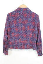 Load image into Gallery viewer, Ladies Red &amp; Blue Long Sleeve Cropped Button Down Shirt Size M
