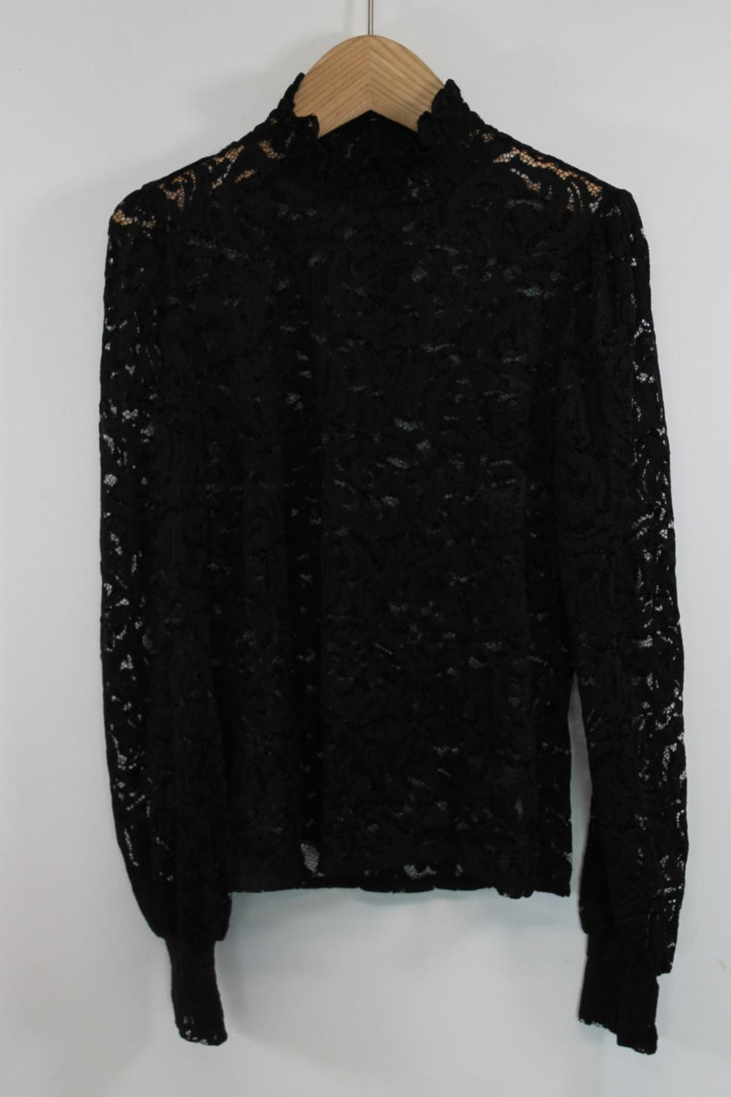 L'AGENCE Ladies Black Lace Long Sleeve High Neck Top Size M