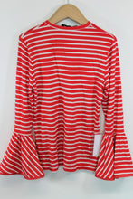 Load image into Gallery viewer, STYLE MAFIA Ladies Red &amp; White Striped Cotton Long Flared Sleeve Top L BNWT
