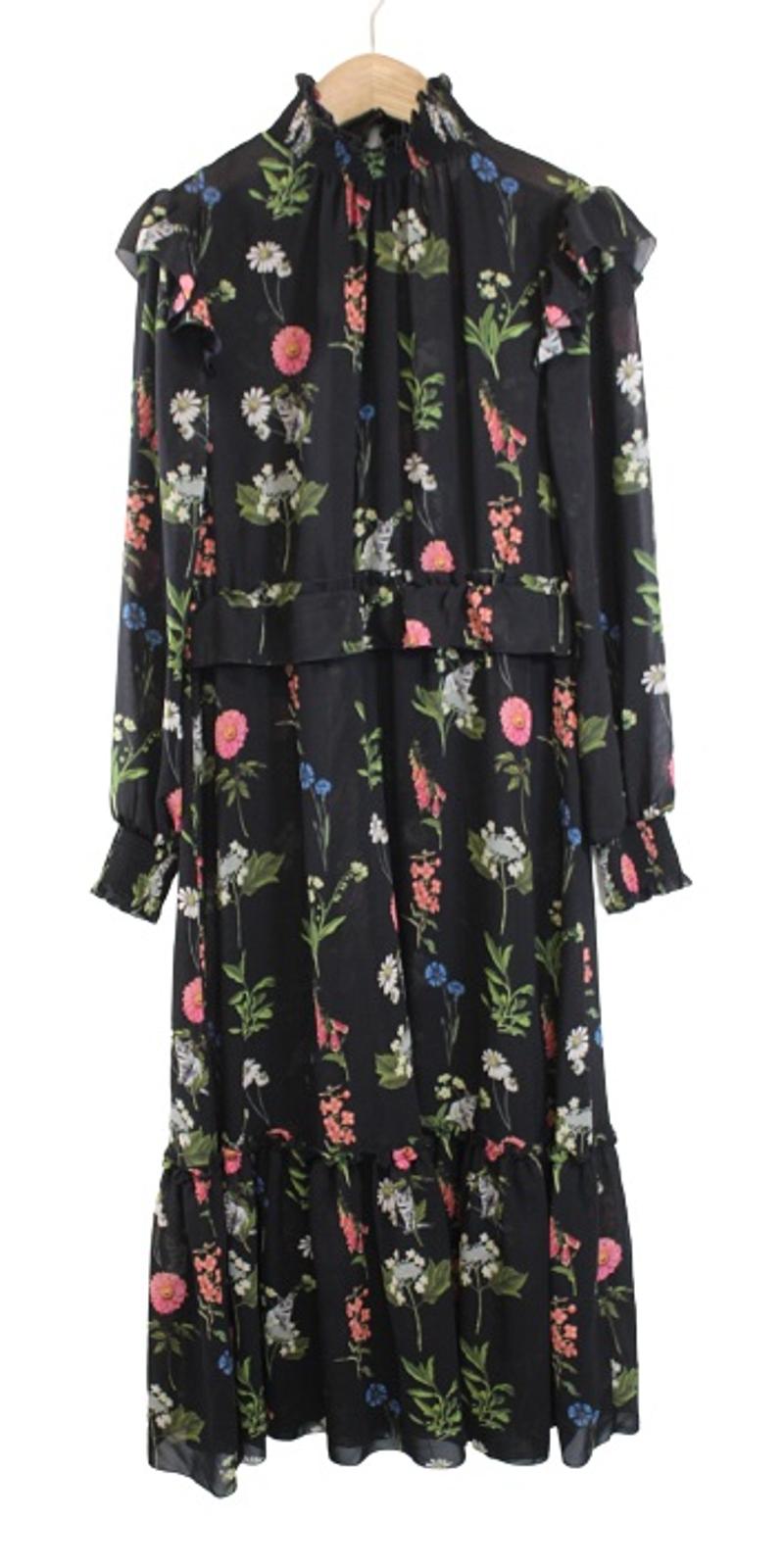 TED BAKER Ladies  Simarra Florence Black Multi Floral Midi Dress w Slip 3/M