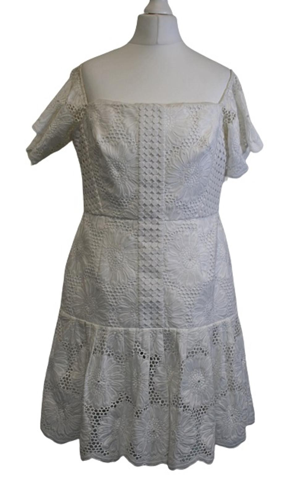 N/NICHOLAS Ladies White Embroidered Lace Short sleeve Cotton Mini Dress UK12