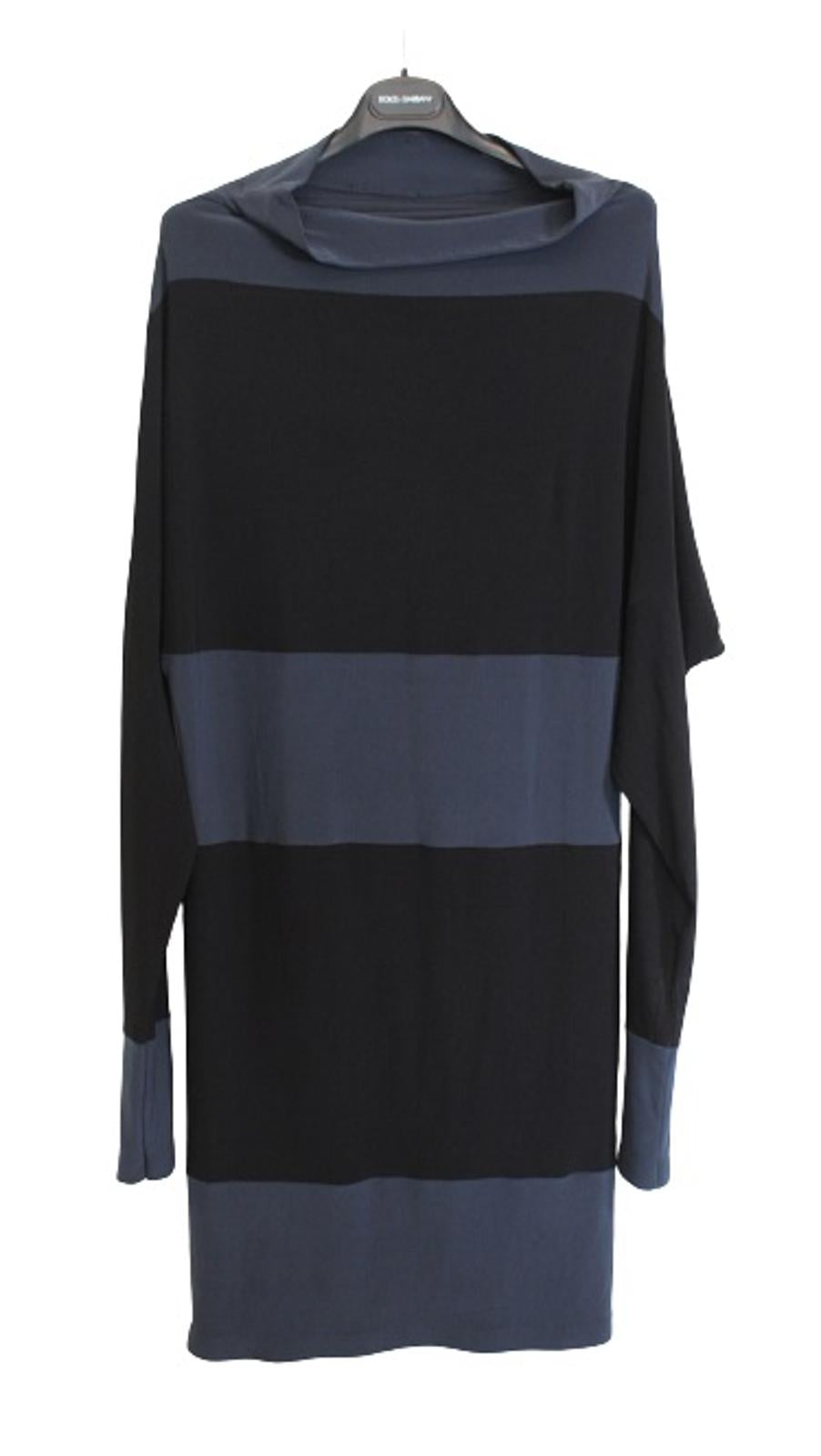 NORMA KAMALI Ladies Blue Black Long Sleeve Stretch Colour Block Dress XS/34