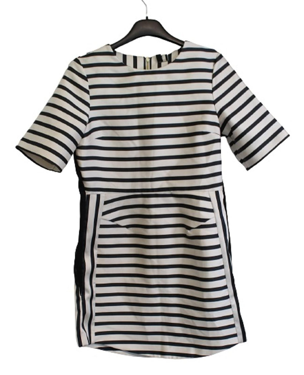 TOPSHOP Ladies White Black Striped Short Sleeve A-Line Mini Dress UK10 NEW