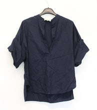 Load image into Gallery viewer, 3.1 PHILLIP LIM Ladies Navy Blue Open V-Neck Short Sleeve Cotton Top US6 UK10
