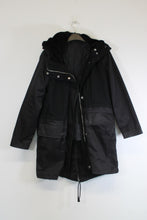 Load image into Gallery viewer, Ladies Black Wool Blend Overcoat Coat w Removable Quilt Layer Size L
