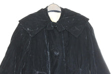 Load image into Gallery viewer, Ladies Black Velvet Faux Fur Lined Long Vintage Opera Coat Approx. Size L
