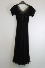 Load image into Gallery viewer, Ladies Black Embroidered Detail Short Sleeve Long Cocktail Dress Approx. Size M
