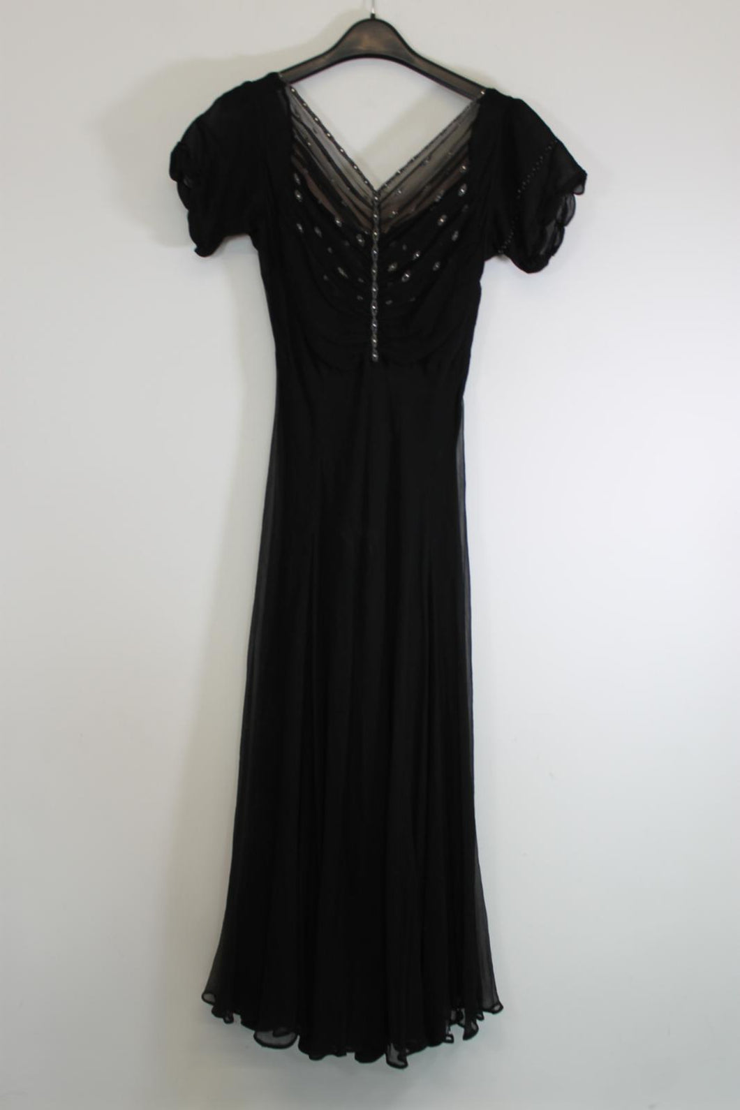 Ladies Black Embroidered Detail Short Sleeve Long Cocktail Dress Approx. Size M