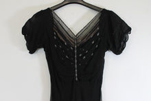 Load image into Gallery viewer, Ladies Black Embroidered Detail Short Sleeve Long Cocktail Dress Approx. Size M
