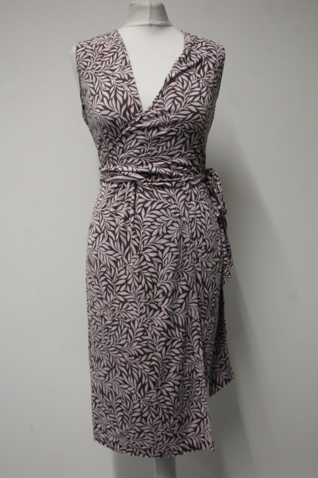 DIANE VON FURSTENBERG Ladies Pink & Brown Silk Leaf Print Wrap Dress US8 UK12