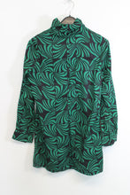 Load image into Gallery viewer, ZARA Ladies Green &amp; Black Cotton Long Sleeve High Neck Mini Dress Size M
