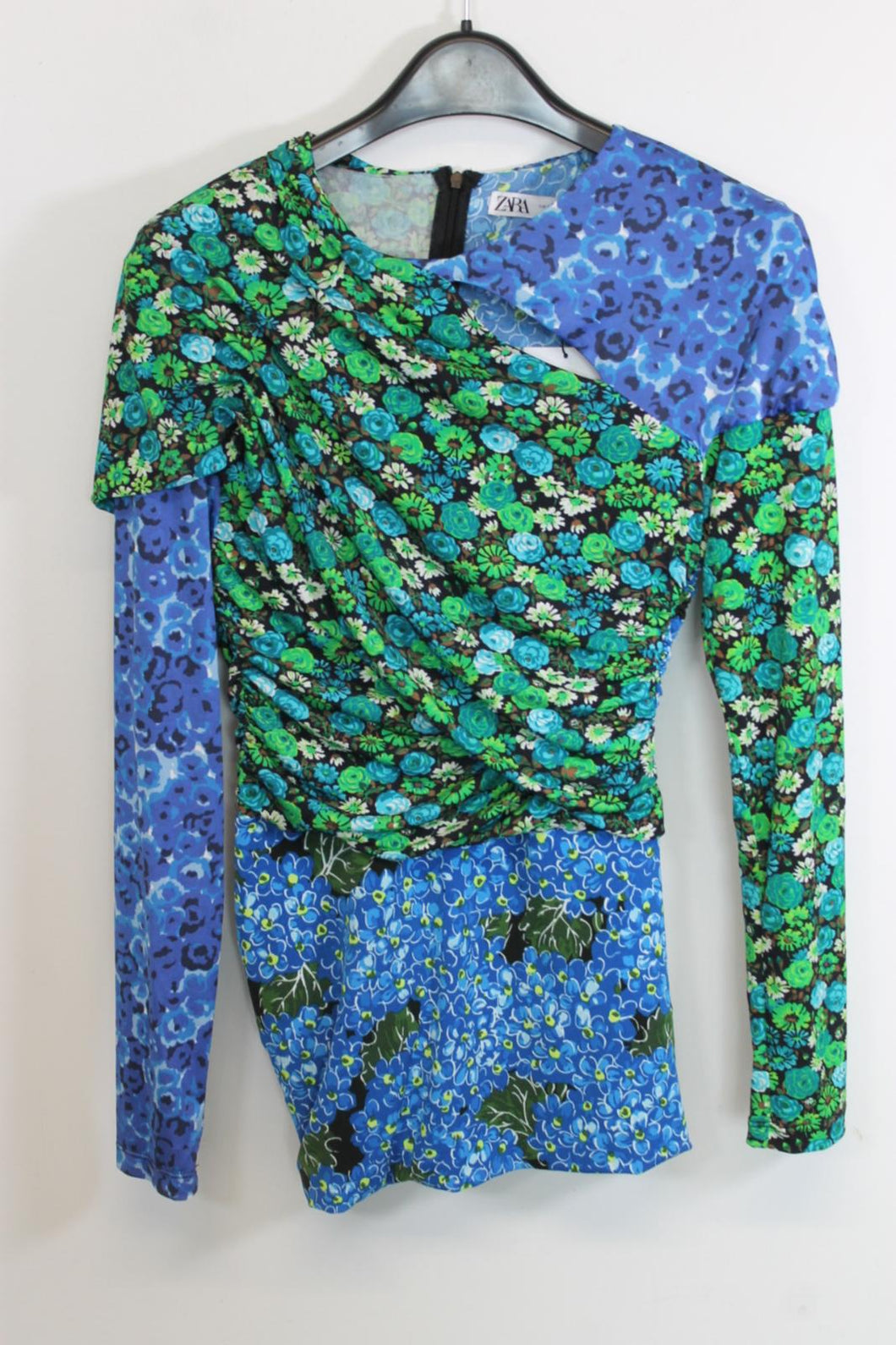 ZARA Ladies Multicoloured Long Sleeve Round Neck Drapey Blouse Top Size M BNWT