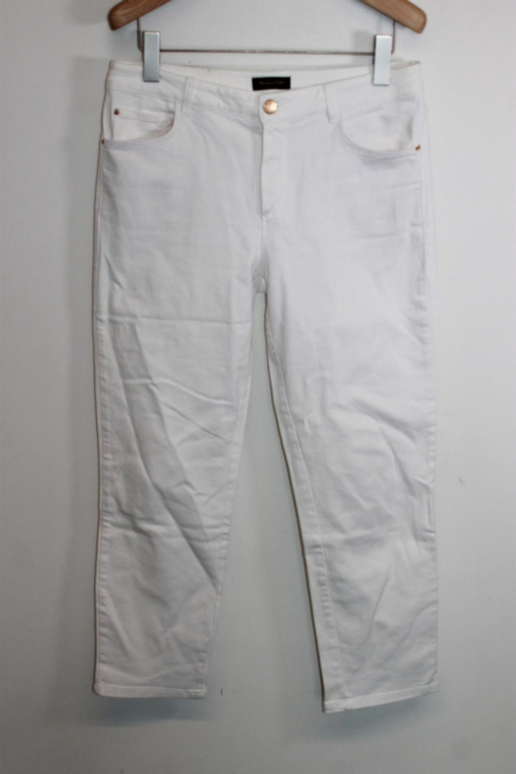 MASSIMO DUTTI Ladies White Cotton Denim High Rise Straight Jeans EU38 UK10