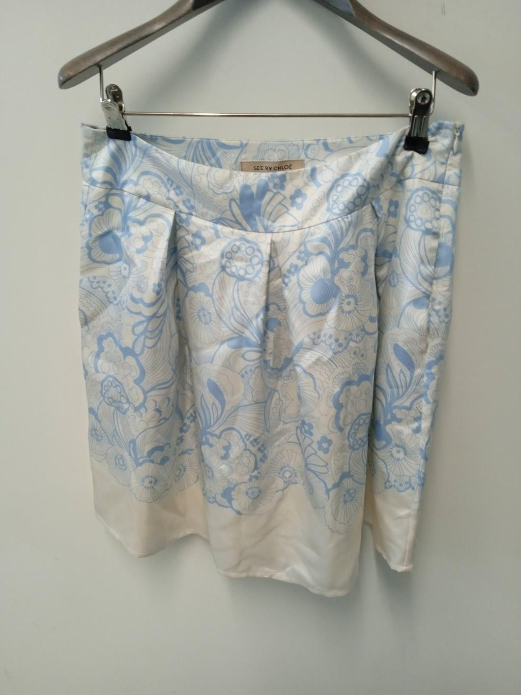 SEEBYCHLOE Ladies White Blue Floral Print Mini Skirt Size UK8