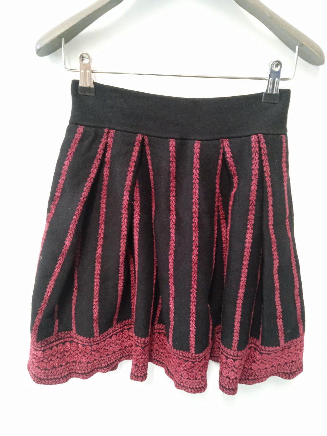 MAJE Ladies Red & Black Striped Wool A-Line Skirt Size UK10