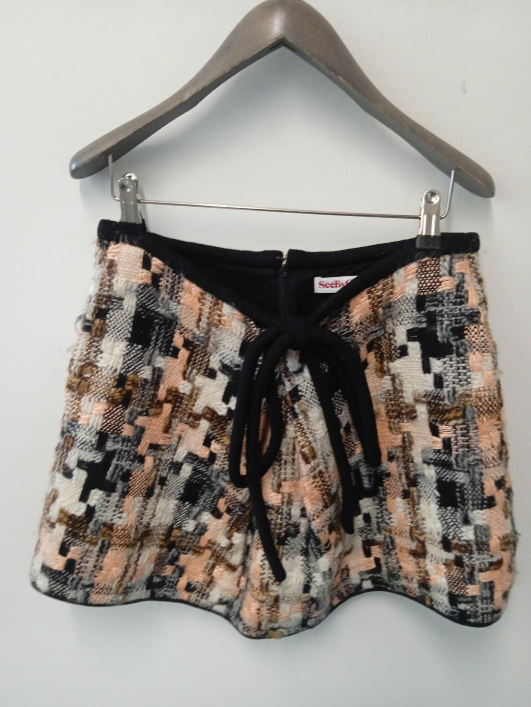 SEEBYCHLOE Ladies Pink Waist Tie Zip Up Patterned Shorts Size UK8