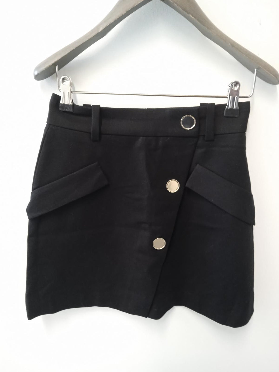 MAJE Ladies Black 2-Pocket Button Up A-Line Skirt Size UK8
