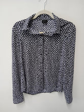 Load image into Gallery viewer, THEORY Ladies Black &amp; White Patterned Long Sleeve Collared Shirt Size UK M
