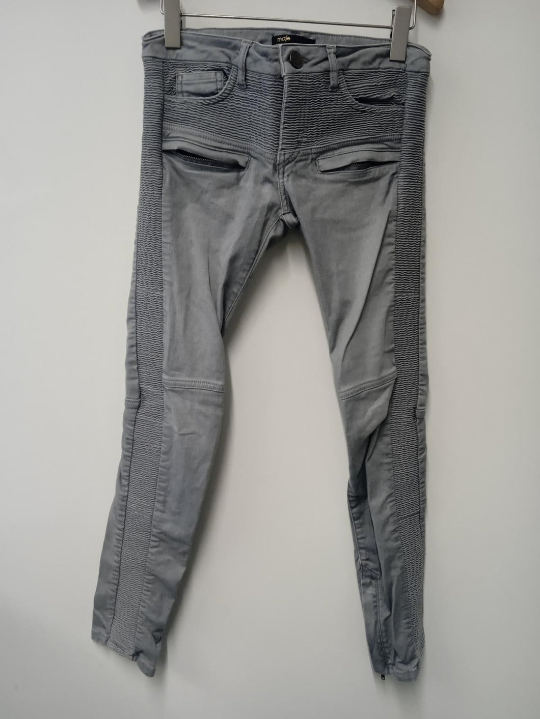 MAJE Ladies Grey Zip Fly 5-Pocket Stretch Jeans Size UK8