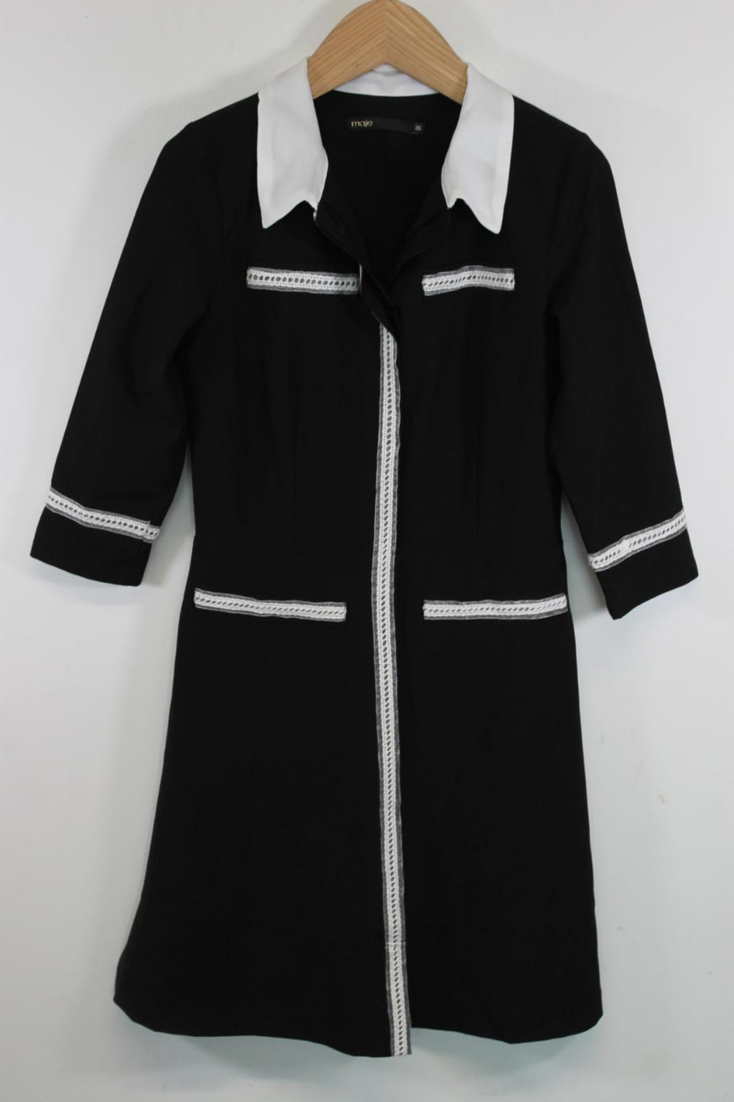 MAJE Ladies Black Half Sleeve Collared Mini Dress EU36 UK8