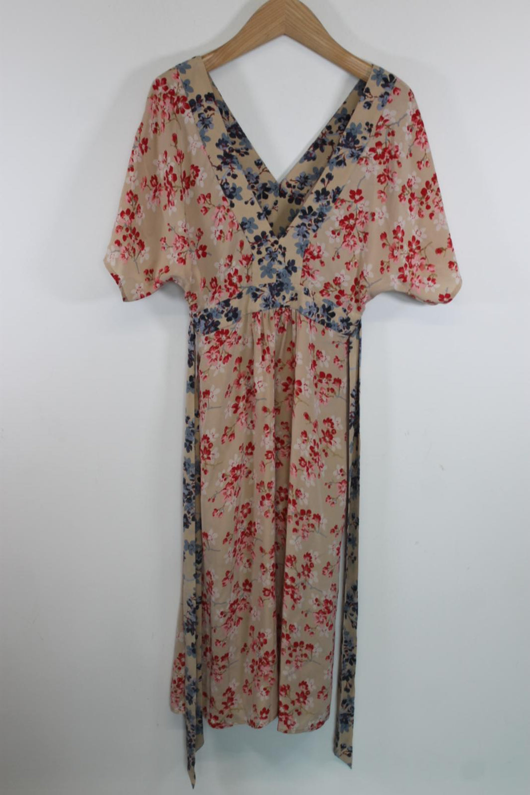 JIGSAW Ladies Multicoloured Floral Silk Short Sleeve V-Neck Midi Dress EU36 UK8