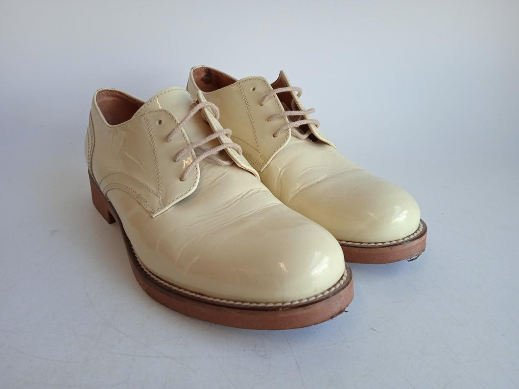 G.H. BASS Ladies Cream White Leather Albany Hi Shine Derby Shoes Size EU37 UK4