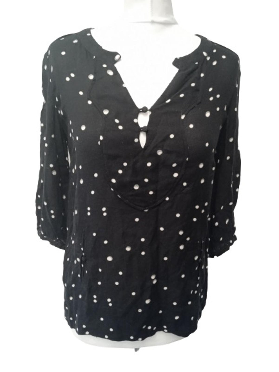 COMPTOIR DES COTONNIERS Ladies Black Long Sleeve Spotted Blouse Top Size UK8