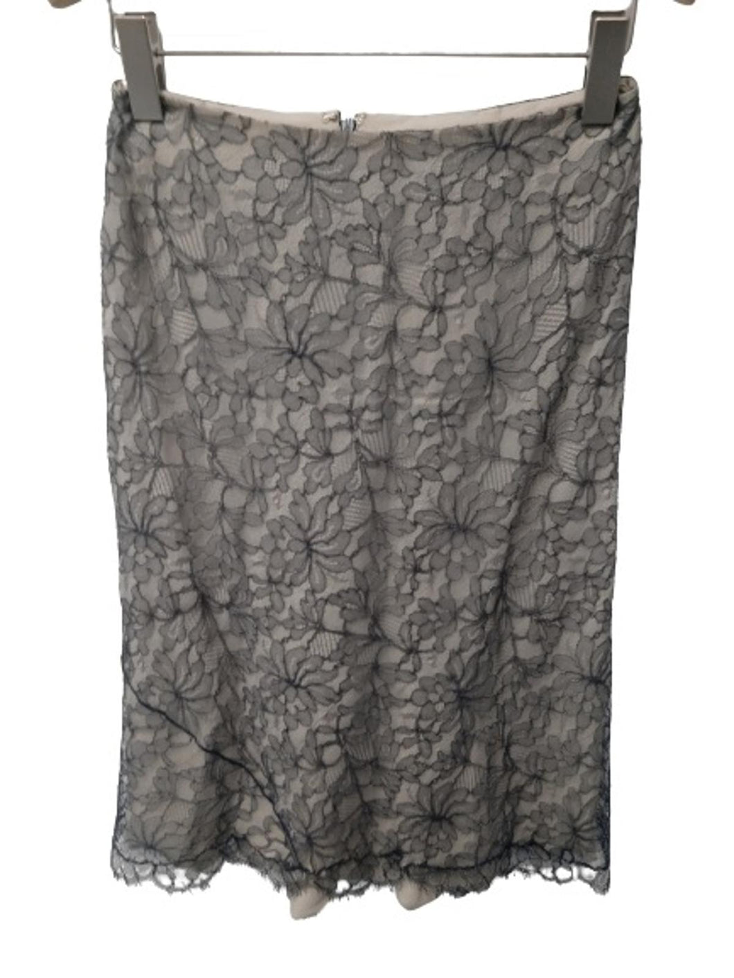 CATHERINE WALKER Ladies Grey Floral Lace Detail  Zip Fly Skirt Size UK12