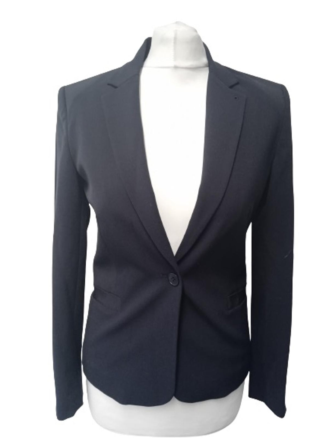 JIGSAW Ladies Navy Blue Long Sleeve Collared Button Up Blazer Size UK6