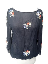 Load image into Gallery viewer, SOMERSET Ladies Navy Blue Long Sleeve Boat Neck Floral Blouse Top Size UK10
