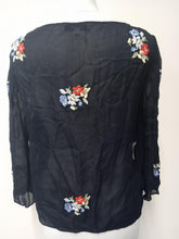 Load image into Gallery viewer, SOMERSET Ladies Navy Blue Long Sleeve Boat Neck Floral Blouse Top Size UK10
