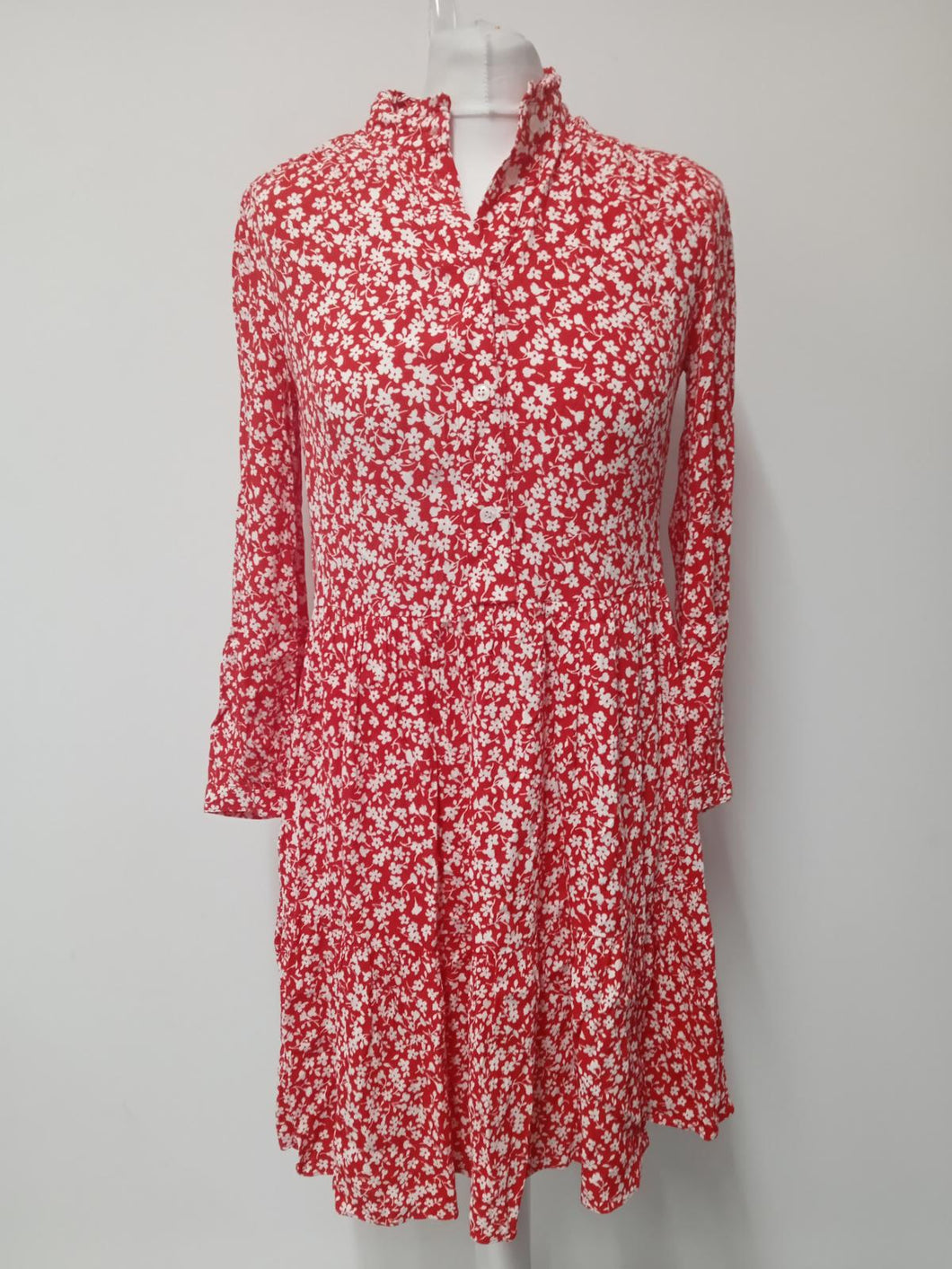 J.CREW Ladies Red Floral Long Sleeve Collared Maxi Dress Size UK XXS