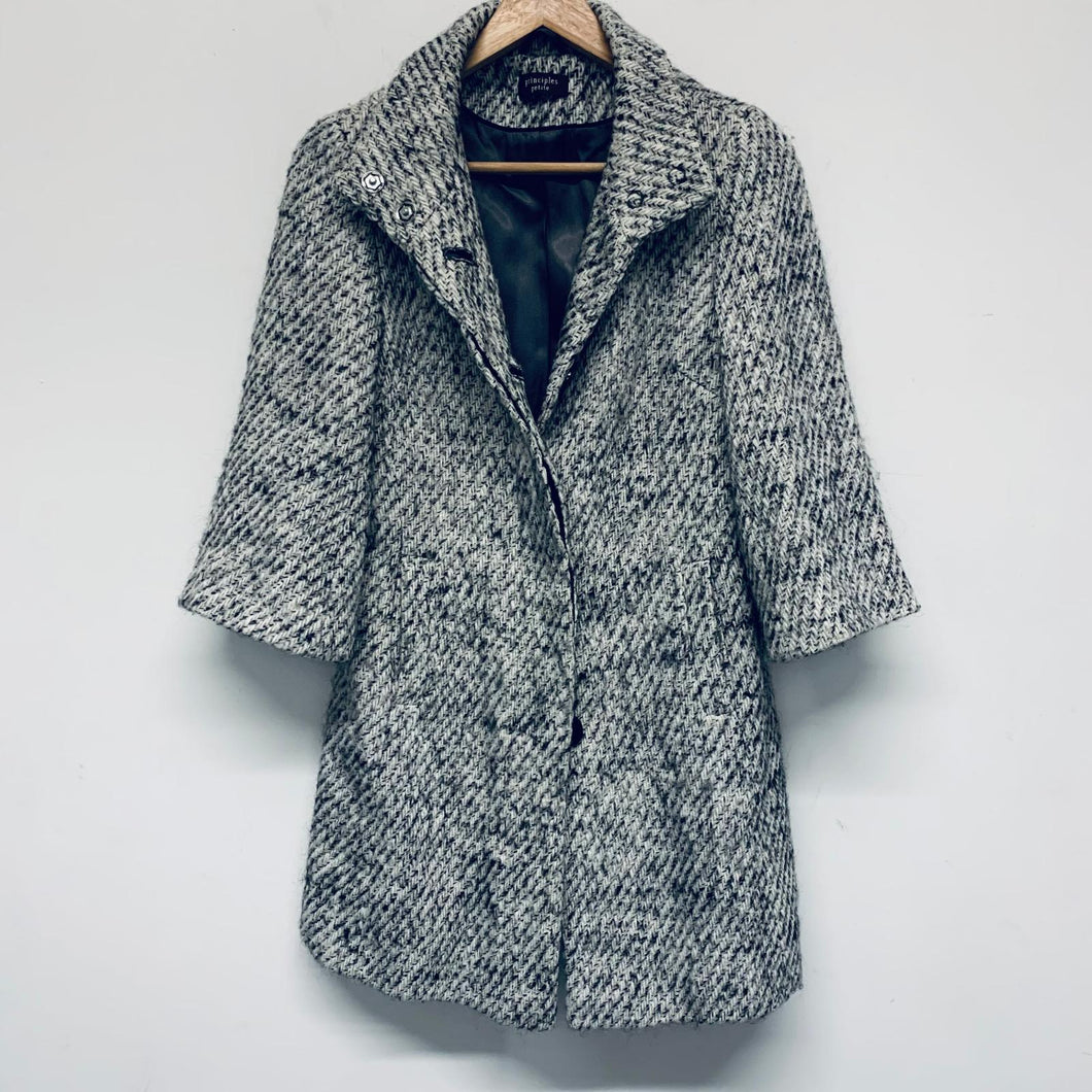 PRINCIPLES Ladies Grey Marle Long Pea City Long Sleeve Wool Overcoat UK 8
