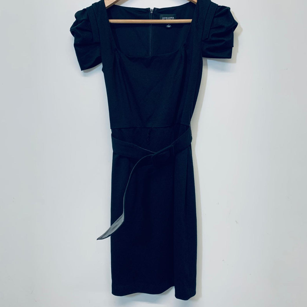 ADRIANNA PAPELL Black Ladies Short Sleeve Square Net Dress Size UK S
