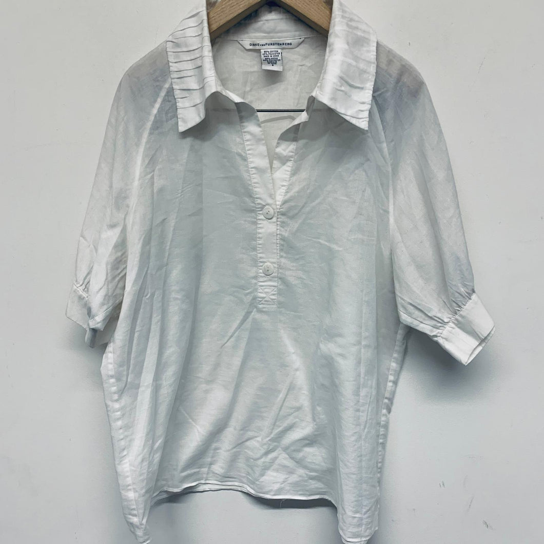 DIANE VON FURSTENBERG White Ladies Short Sleeve Button-Up Size UK 6