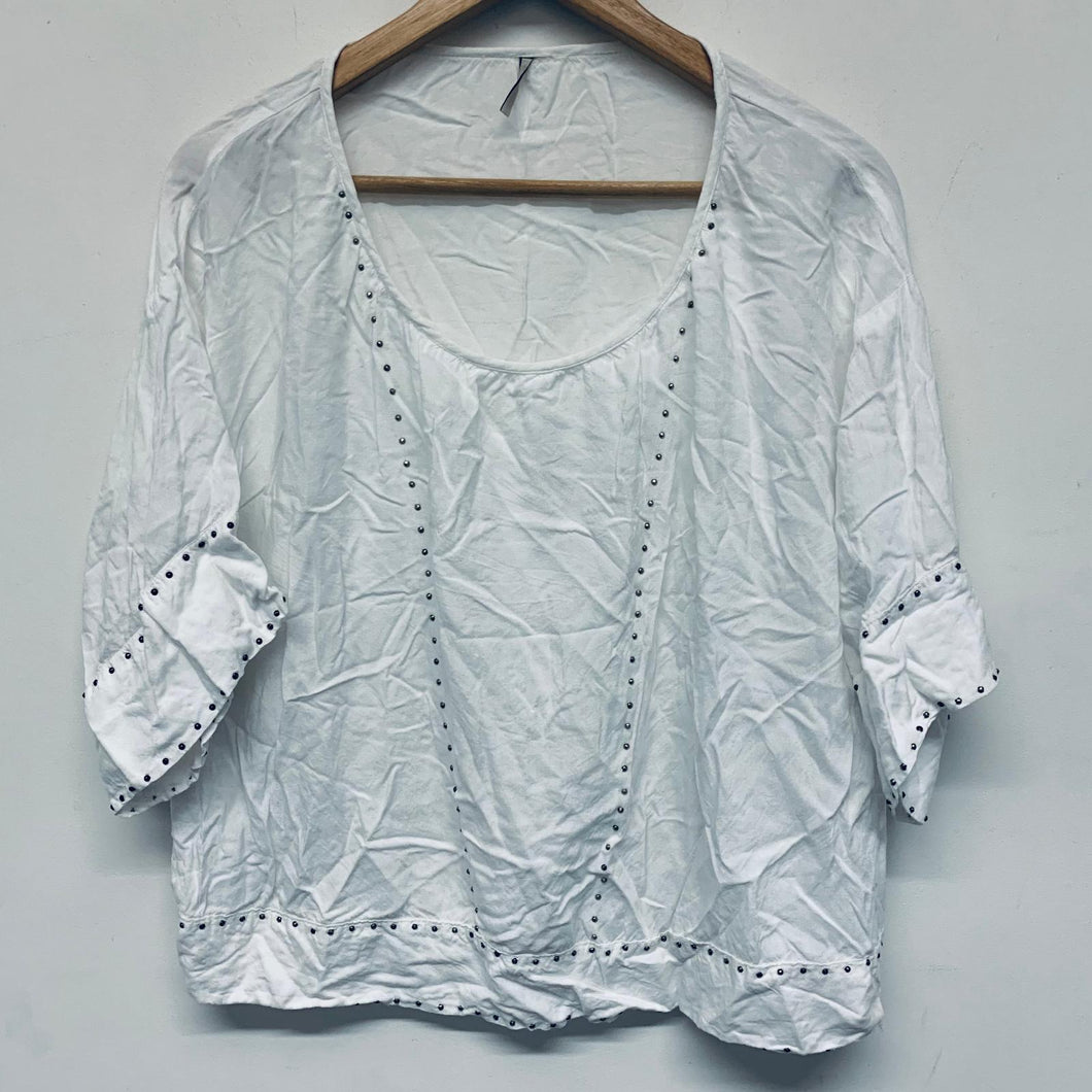 IRO White Ladies Short Sleeve Round Neck Studded Tshirt Top Blouse Size UK S