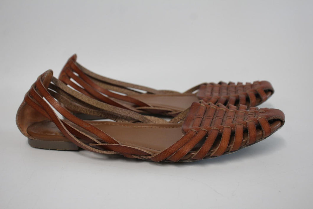 J.CREW Ladies Tan Brown Faux Leather Strappy Slip-On Flat Sandals US6.5 UK4