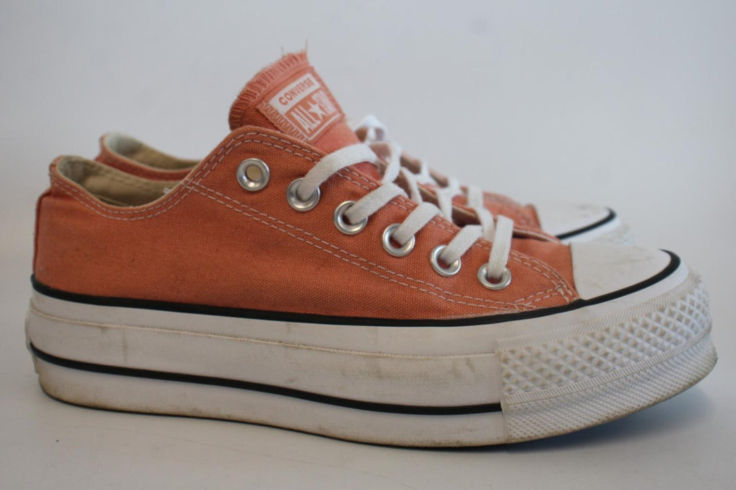 CONVERSE Ladies Peach Pink Canvas Chuck Taylor All Star Lift Sneakers UK3.5