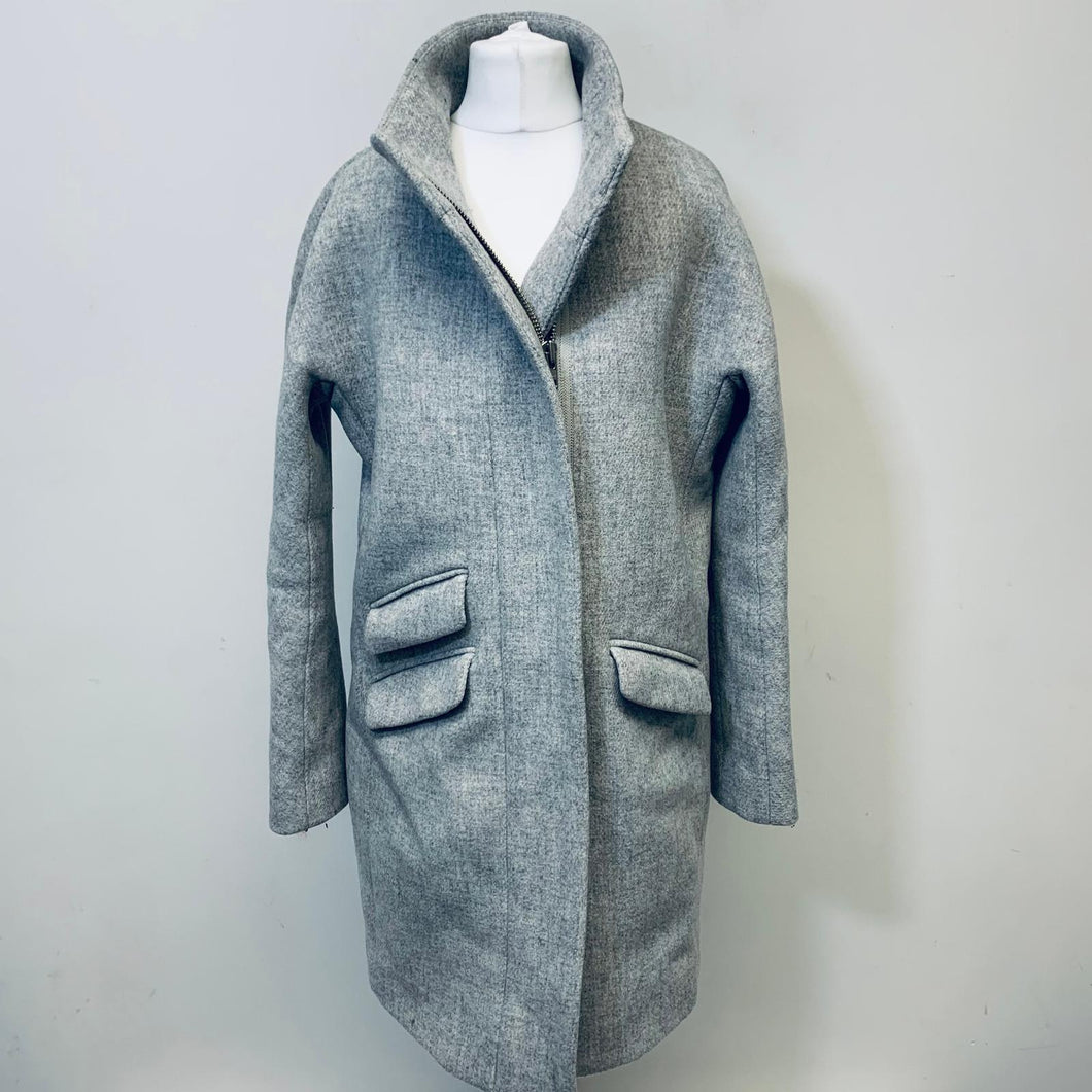 J.CREW Ladies Grey Zip Through Wool Long Sleeve Coat Overcoat Size S
