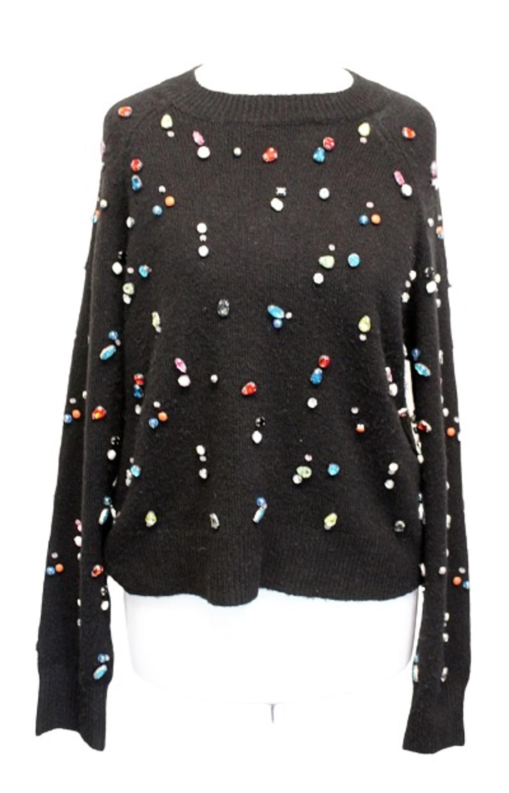 TOPSHOP Ladies Black Jewelled Embellished Long Sleeve Pullover Jumper UK10