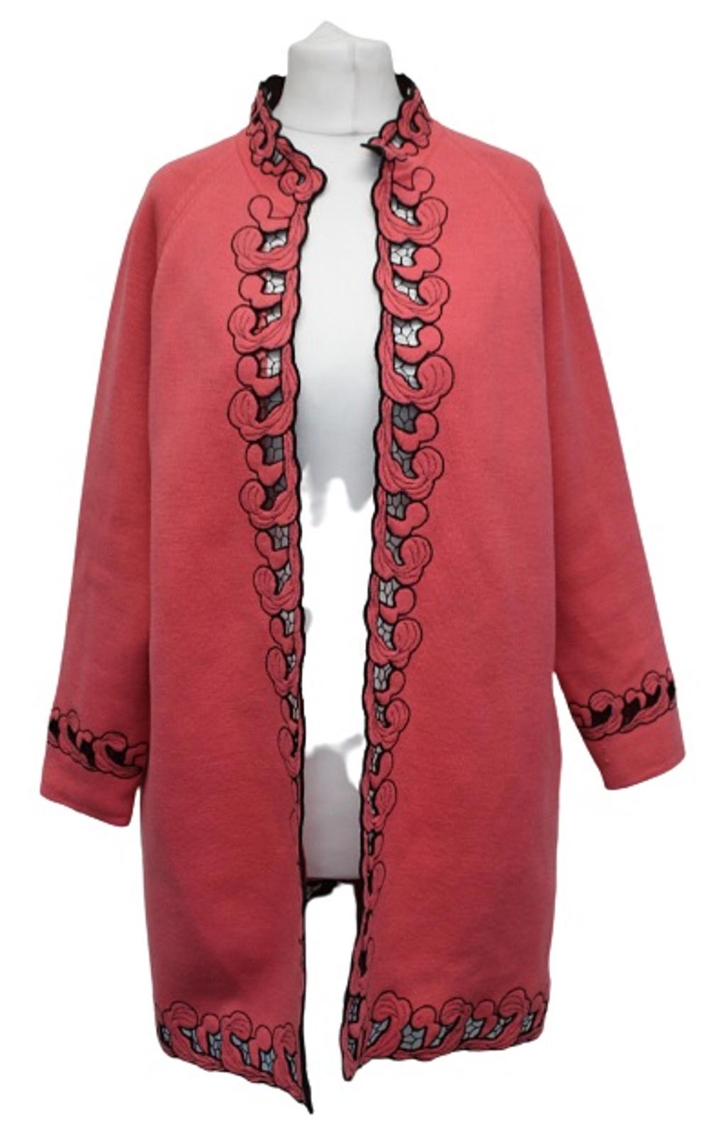 Ladies Raspberry Pink Embroidered Bracelet Length Sleeve Open Front Coat UK16