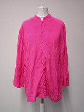 Load image into Gallery viewer, YOLKE Ladies Bright Pink Silk Round Neck Long Sleeve Button-Up Blouse Top M
